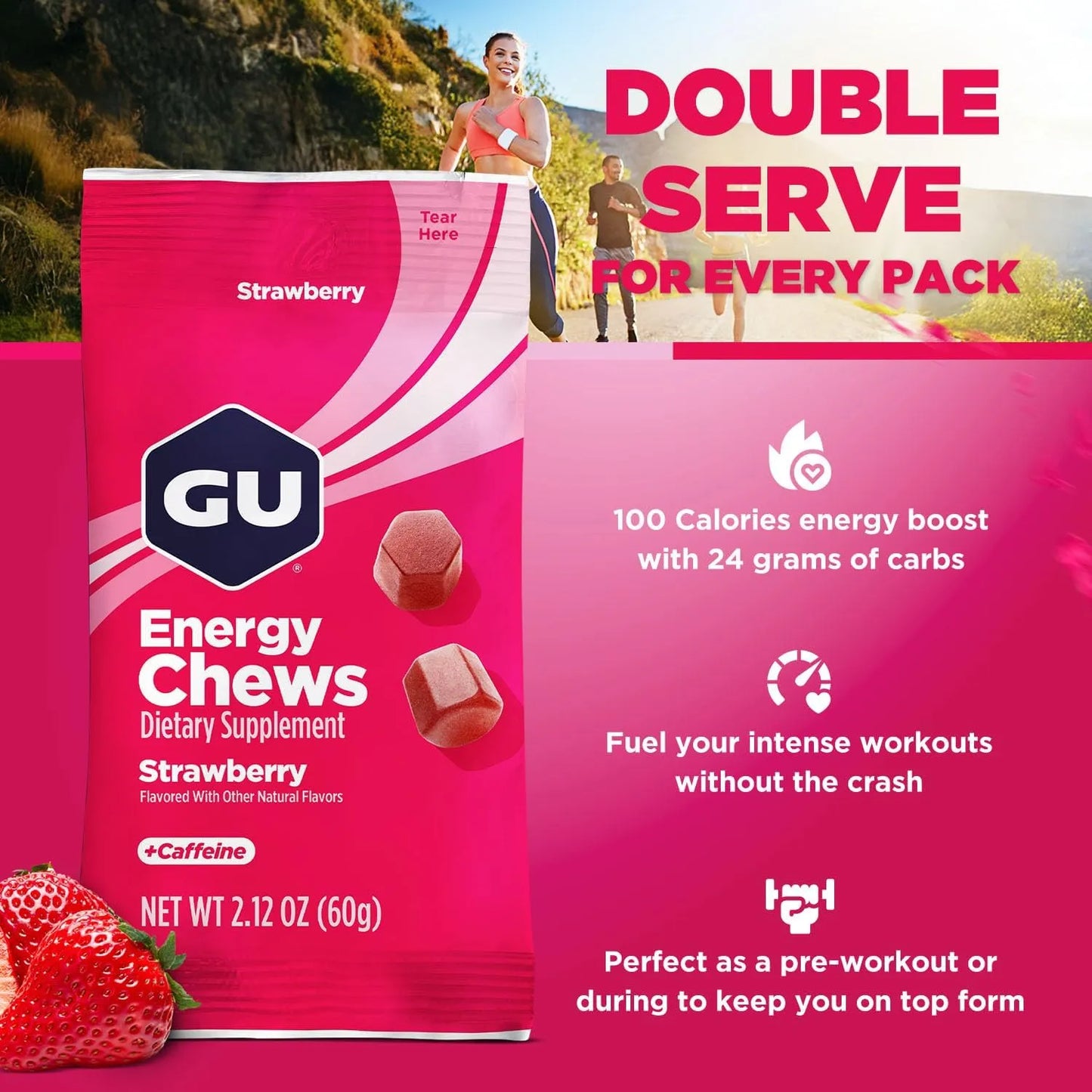 Gomitas Energéticas De Fresa Con Electrolitos 20 Mg Cafeína GU Energy