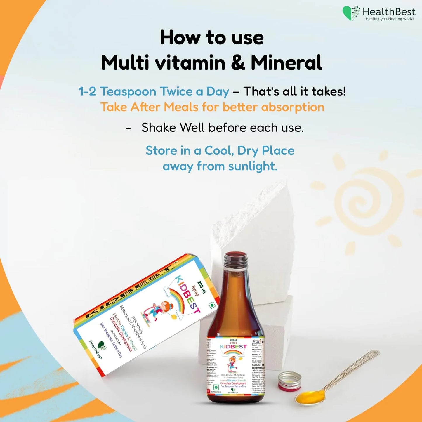 Kidbest Jarabe Multivitamínico Infantil 200 Ml Sabor Delicioso Para Niños 3 A 13 Años