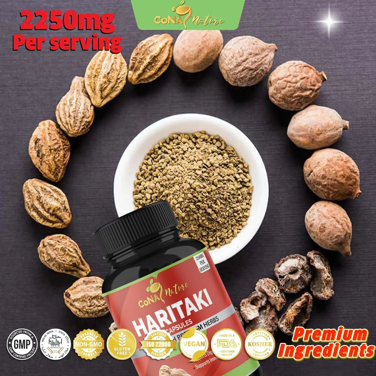 Capsulas Organicas De Haritaki 2250 Mg Rejuvenecimiento Digestión Vegano Sin Gluten