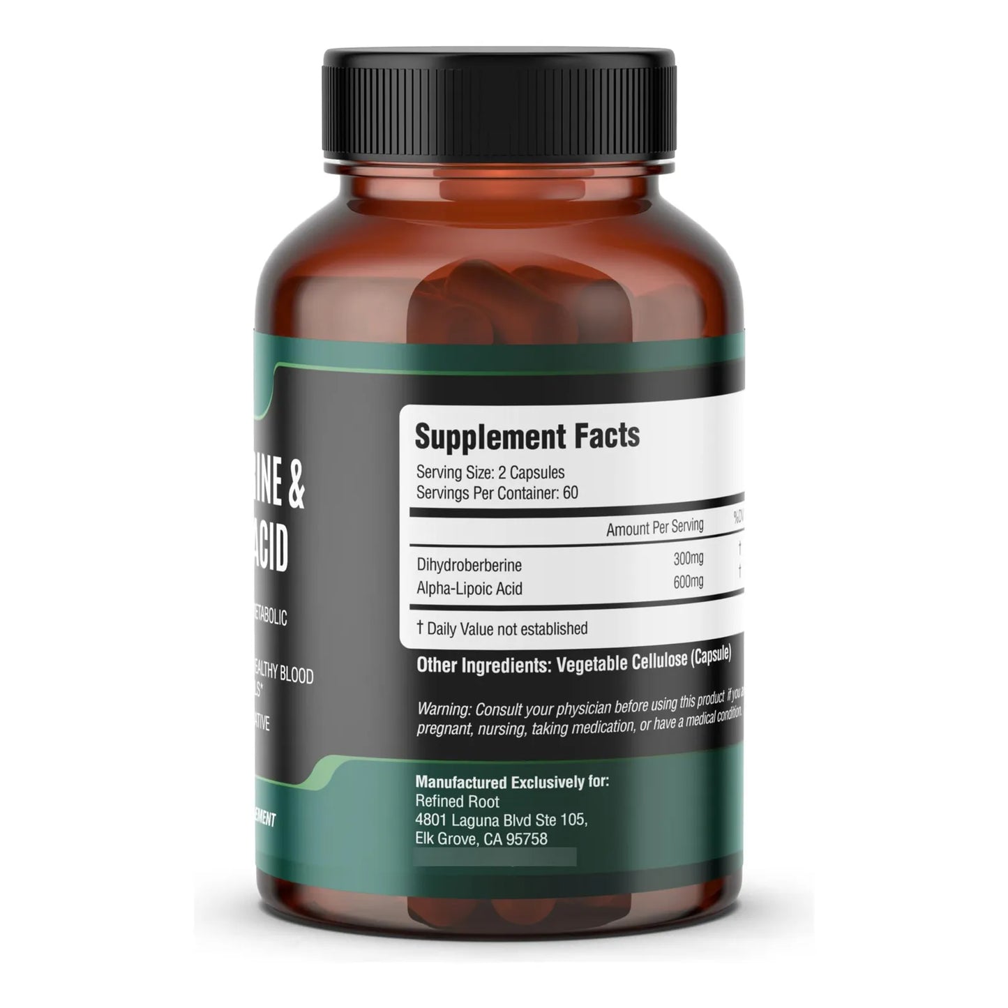 Dihidroberberina 300 Mg Con Acido Alfa Lipoico 600 Mg Suplemento Metabólico Premium