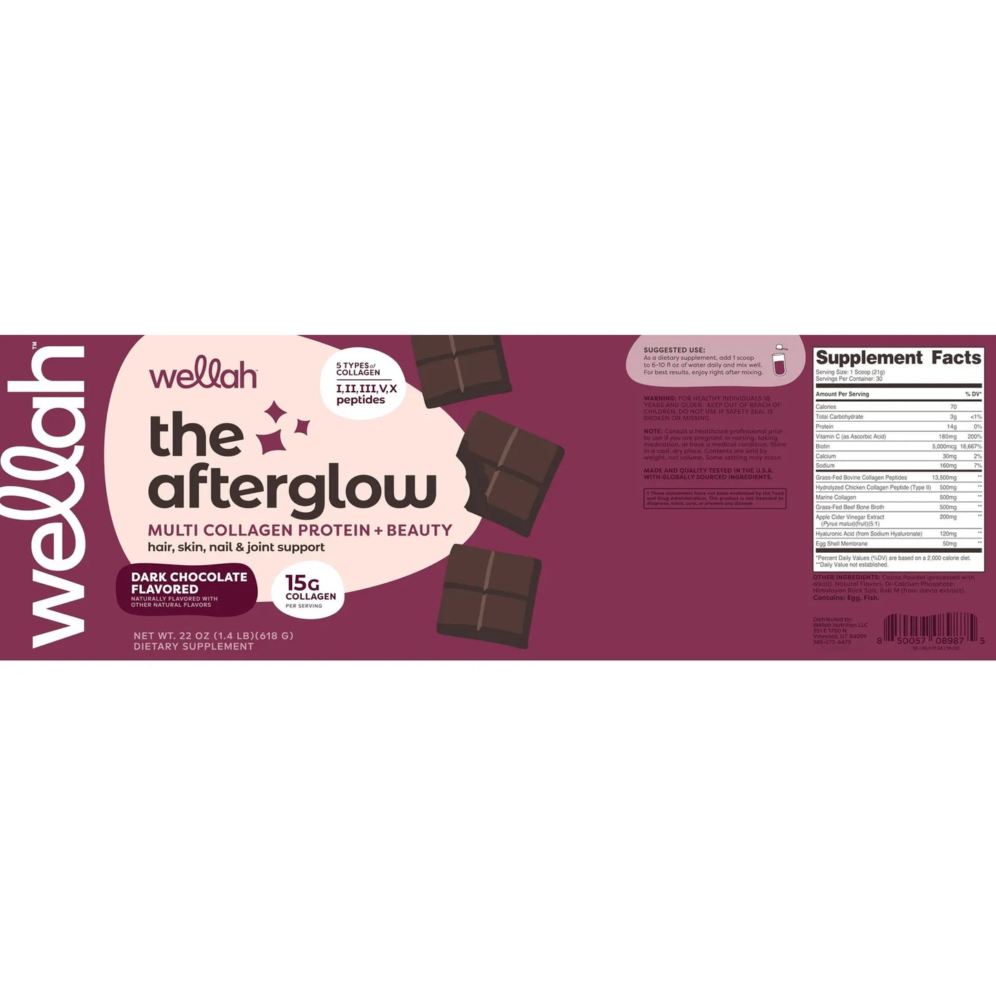 Colageno Multiple En Polvo Sabor Chocolate Oscuro 30 Porciones The Afterglow Multi Collagen Protein + Beauty