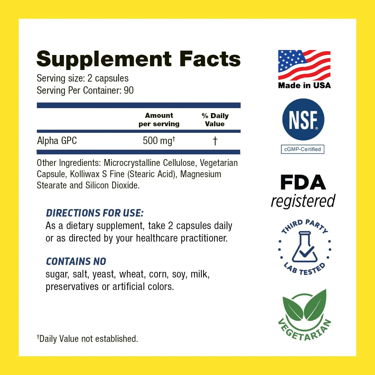 Drs Hope Alpha GPC 500 Mg Suplemento Para Memoria Y Función Cognitiva 180 Cápsulas Vegetarianas