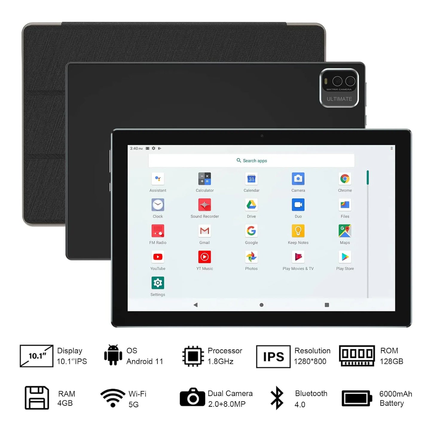 Tablet 10 PuLG 2 En 1 4GB RAM 128GB Teclado Mouse Funda Lápiz Android 11