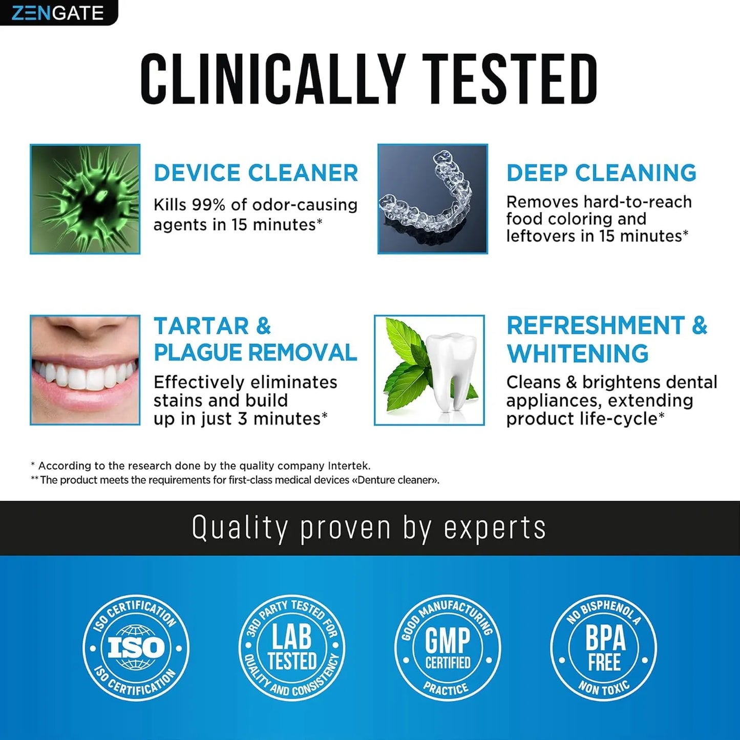 Tabletas Limpiadoras Dentaduras Zengate 120 Unidades Elimina Placa Y Mal Olor