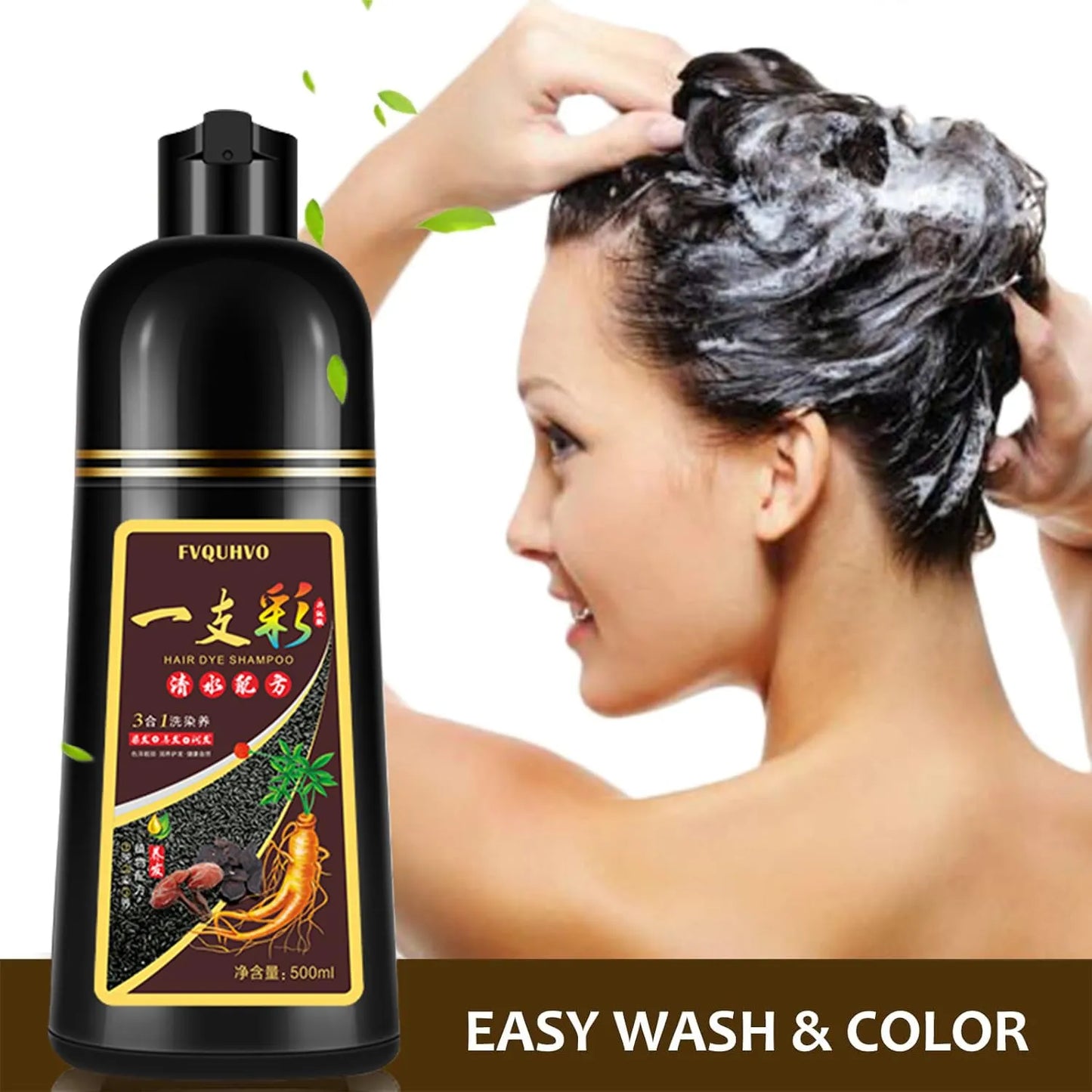 Champú Natural 3 En 1 Cobertura Canas Tinte Instantáneo Sin Daño Cabello