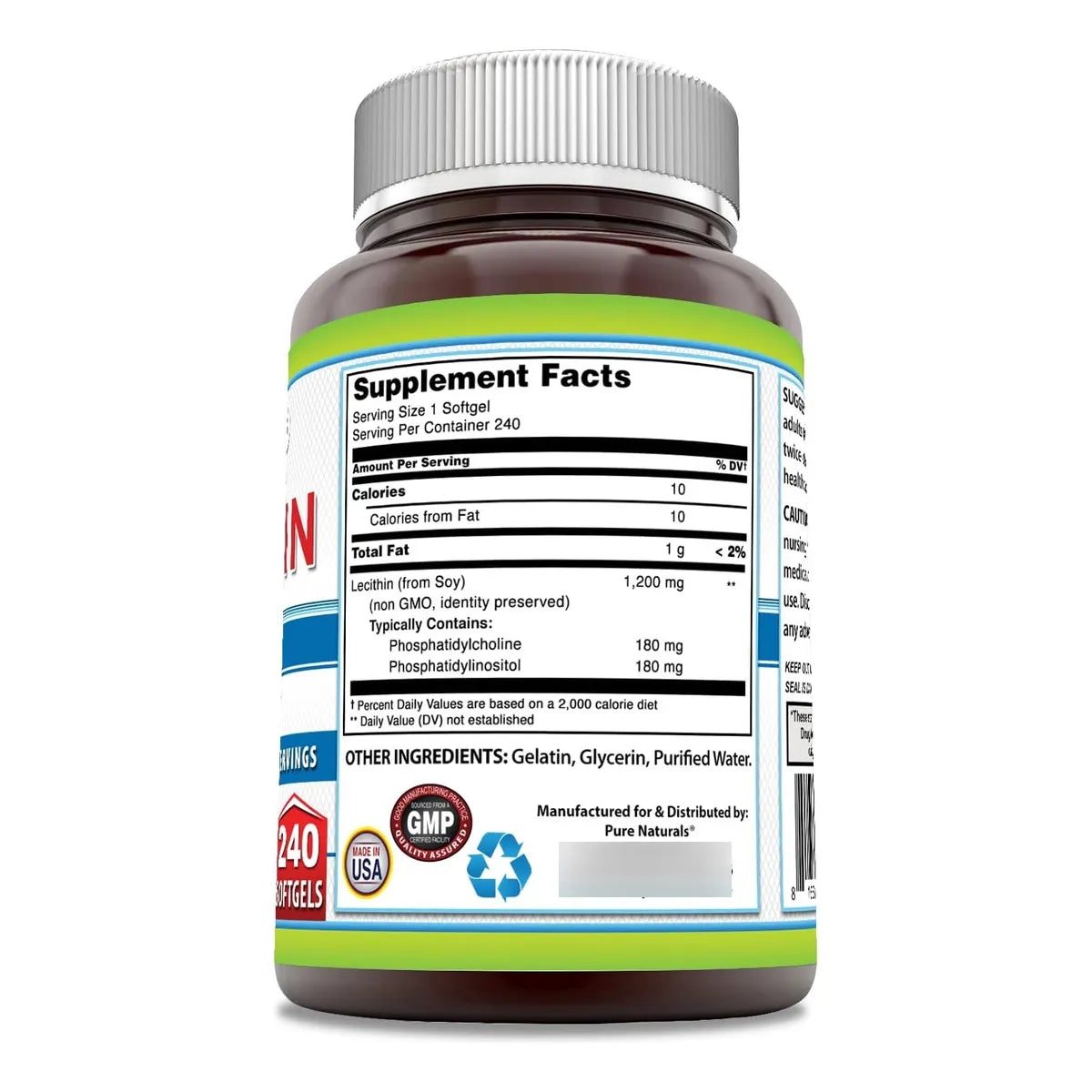 Lecitina De Soja 1200 Mg 240 Capsulas Blandas Sin Omg Ni Gluten