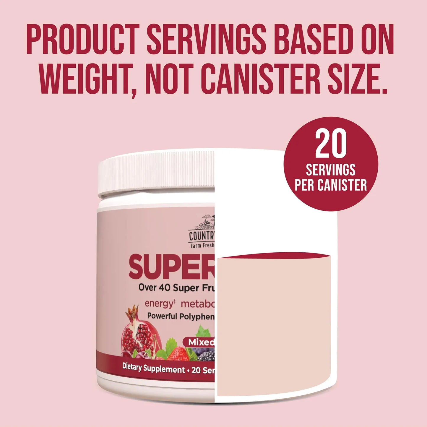 Country Farms Super Rojos Superalimento Energizante De Polifenoles Con 40 Frutas Y Bayas