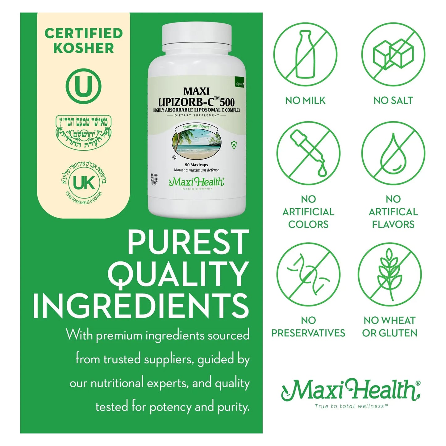 Maxi Health Cápsulas Liposomales De Vitamina C 500 Mg Con Mezcla Digestiva Absorción Superior