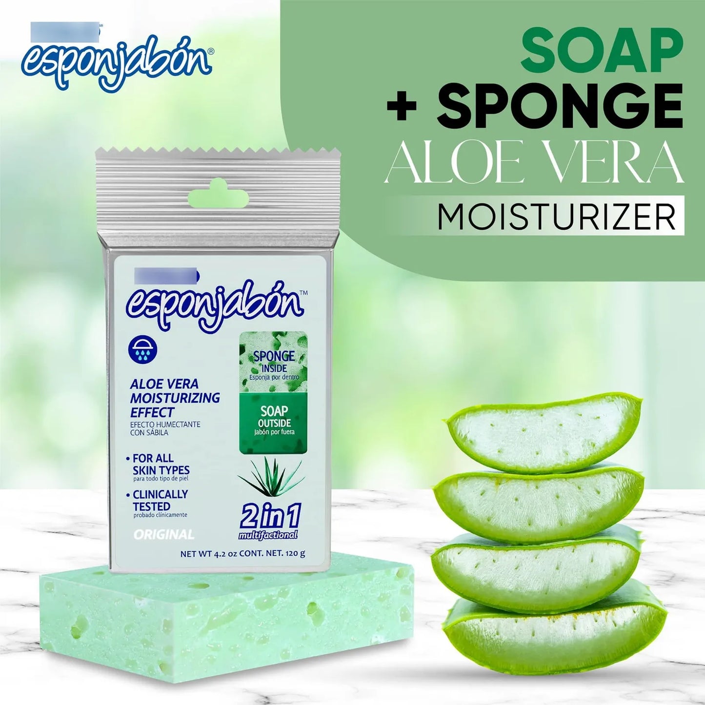 Esponjabon Exfoliante De Ducha Y Facial Con Aloe Vera Y Lavanda Pack X6