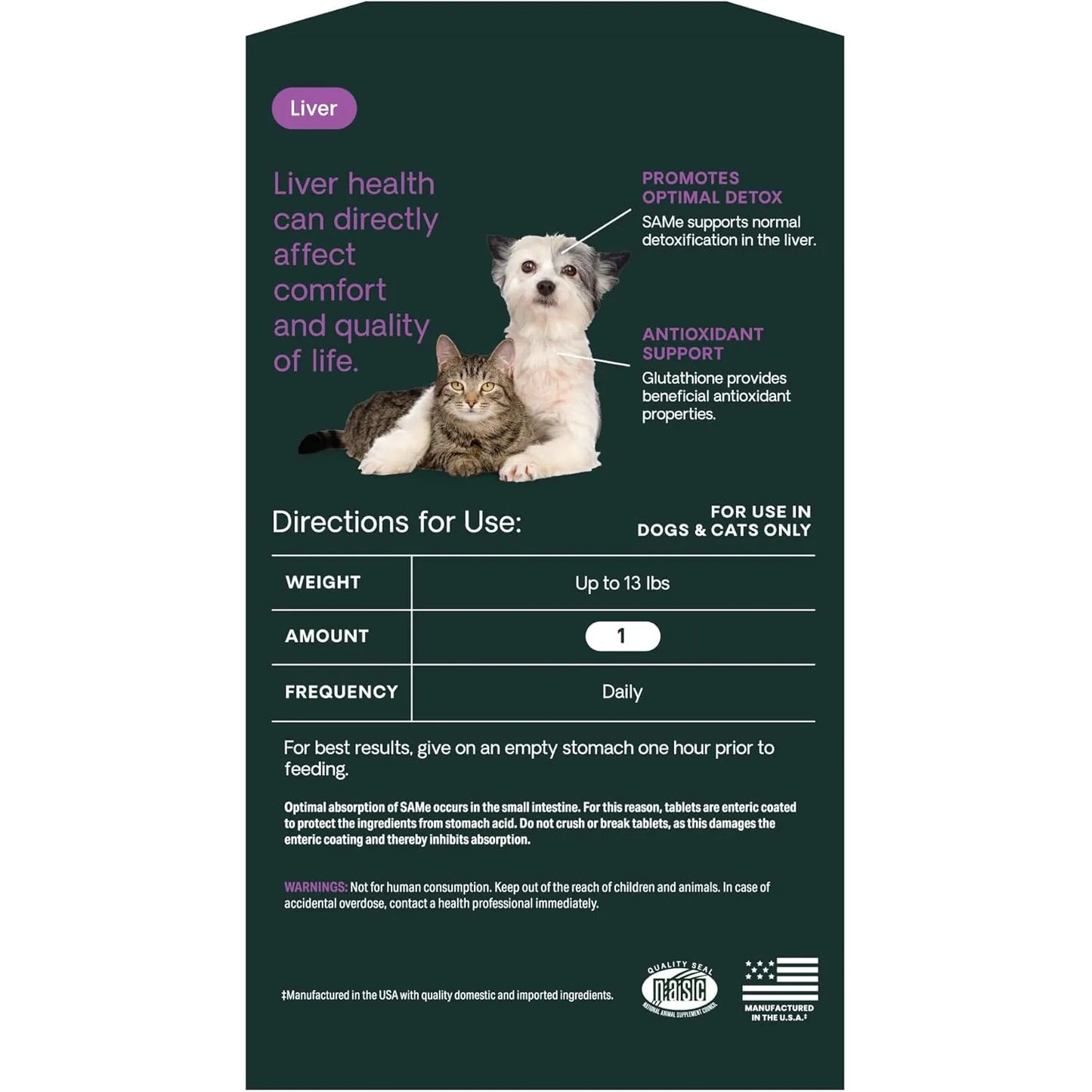 Tabletas Sam E Con Glutation Para Perros Y Gatos Apoyo Hepatico VetriScience