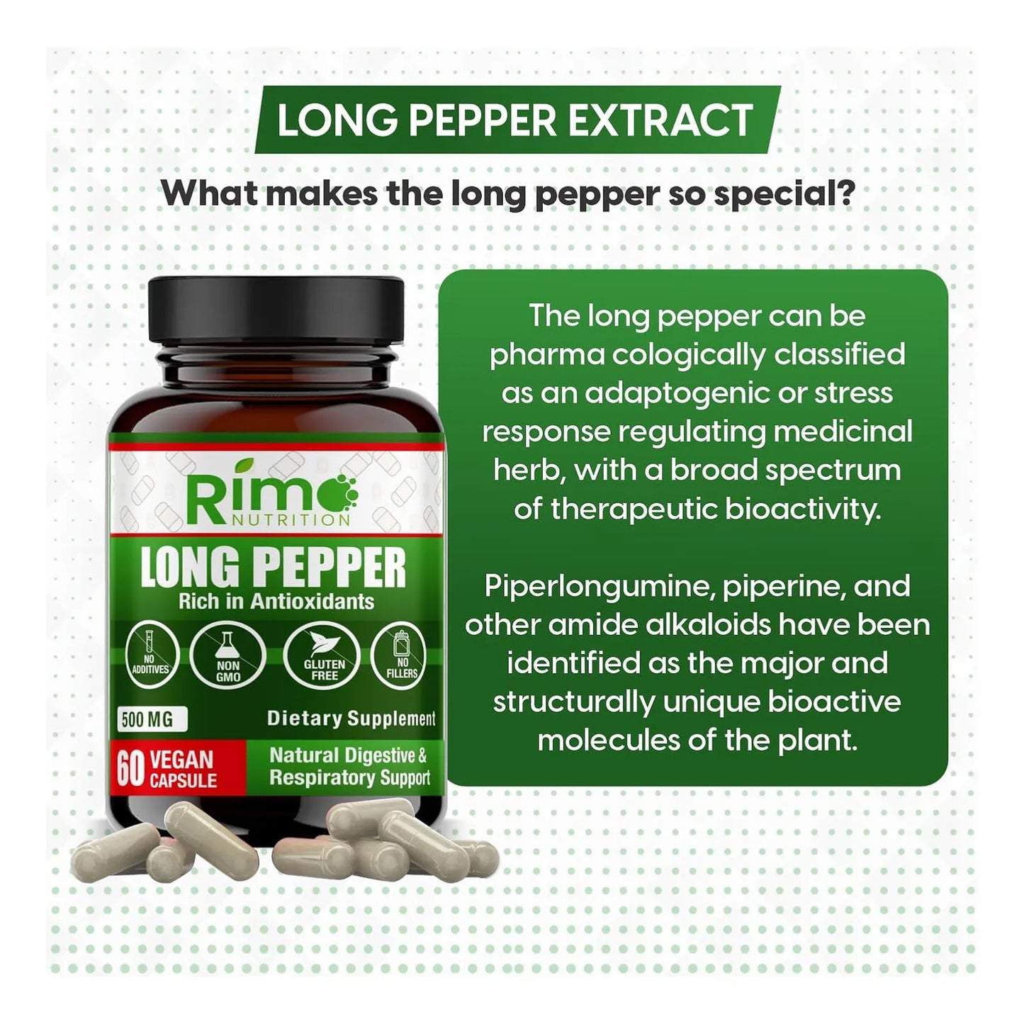 Pimienta Larga 60 Cápsulas 500 Mg Suplemento Senolítico Natural Vegano