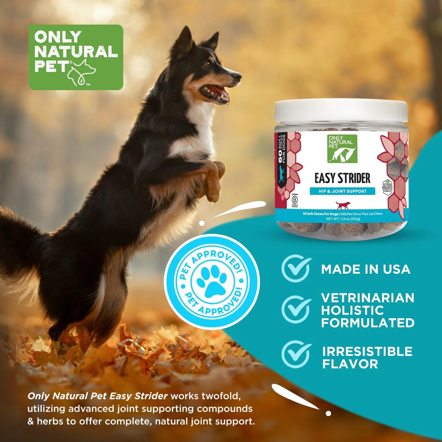 Easy Strider Suplemento Para Cadera Y Articulaciones De Perros 60 Masticables Sabor Tocino