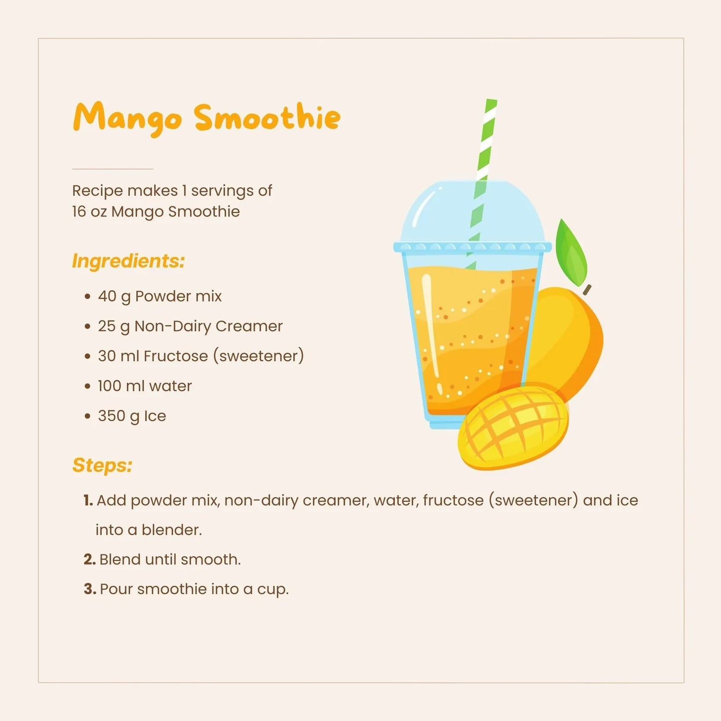 Té Burbujeante En Polvo 1 Kg Sabor Mango Mezcla 3 En 1 Ideal Para Bebidas Y Postres