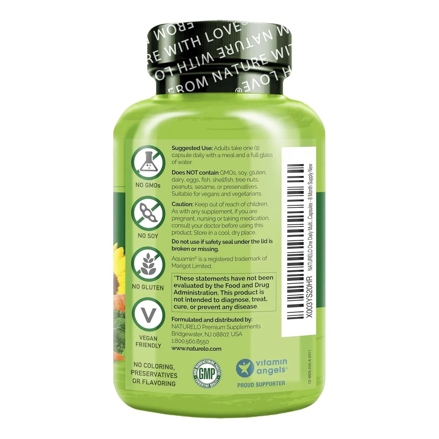 Multivitaminas Diarias Para Hombre NATURELO Con Vitaminas Minerales 240 Cápsulas