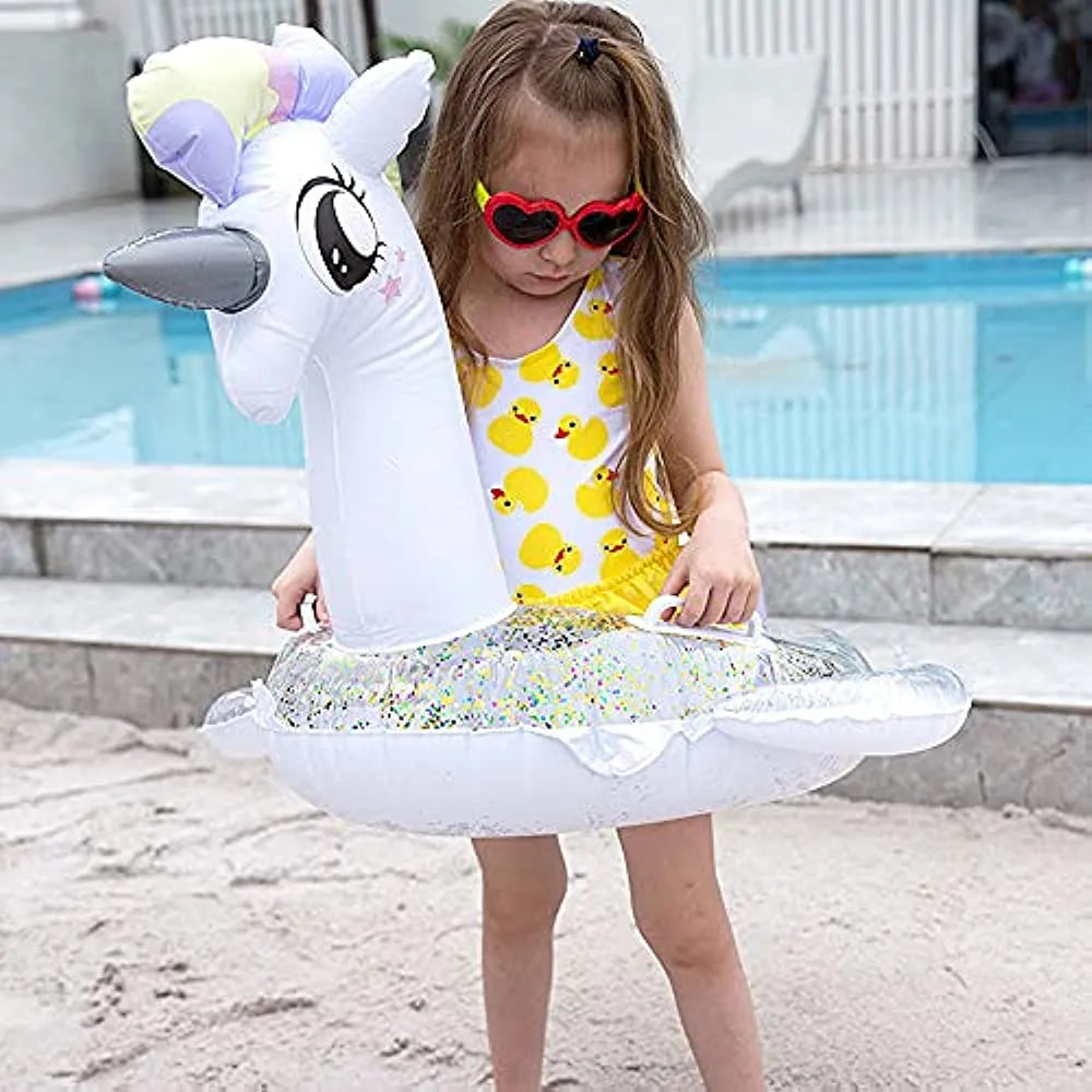 Flotador De Piscina Infantil Cicitoywo Unicornio Brillante Seguro Y Portátil
