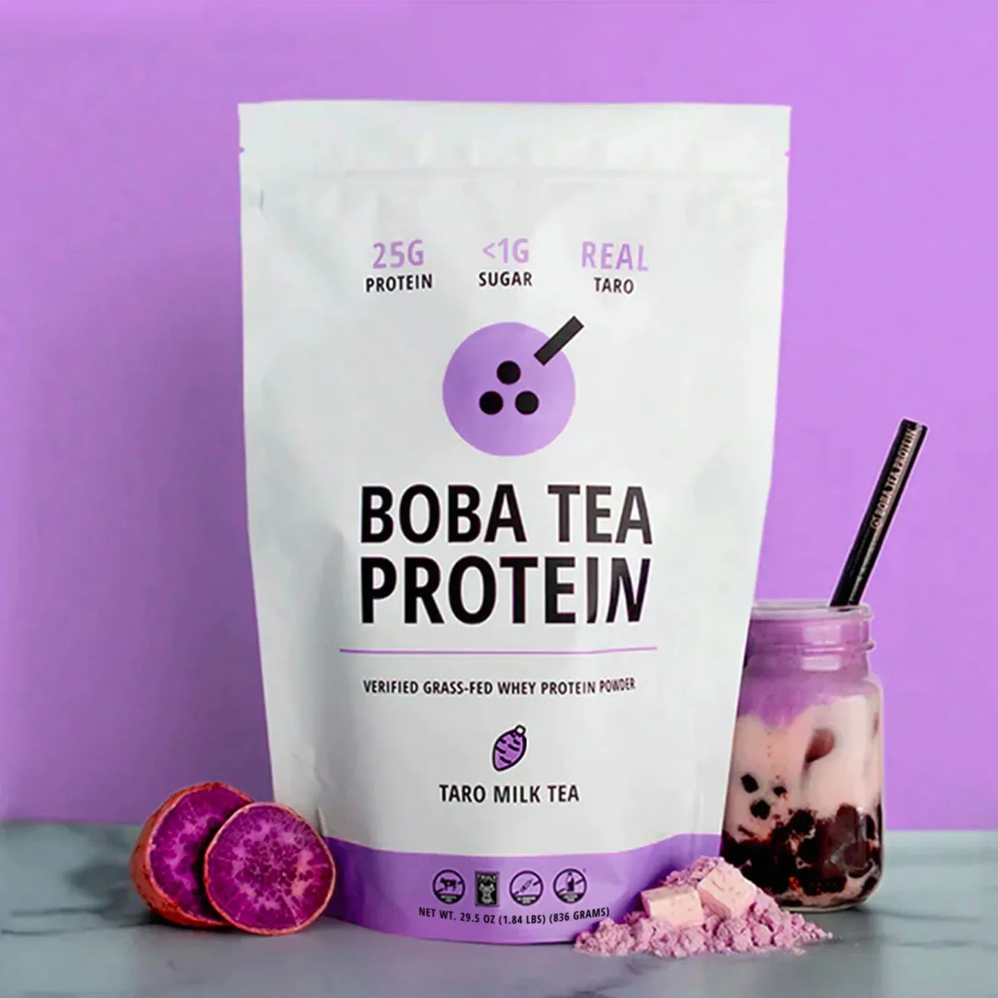 Té De Burbujas De Leche De Taro Con Proteína De Suero Alimentado Con Pasto