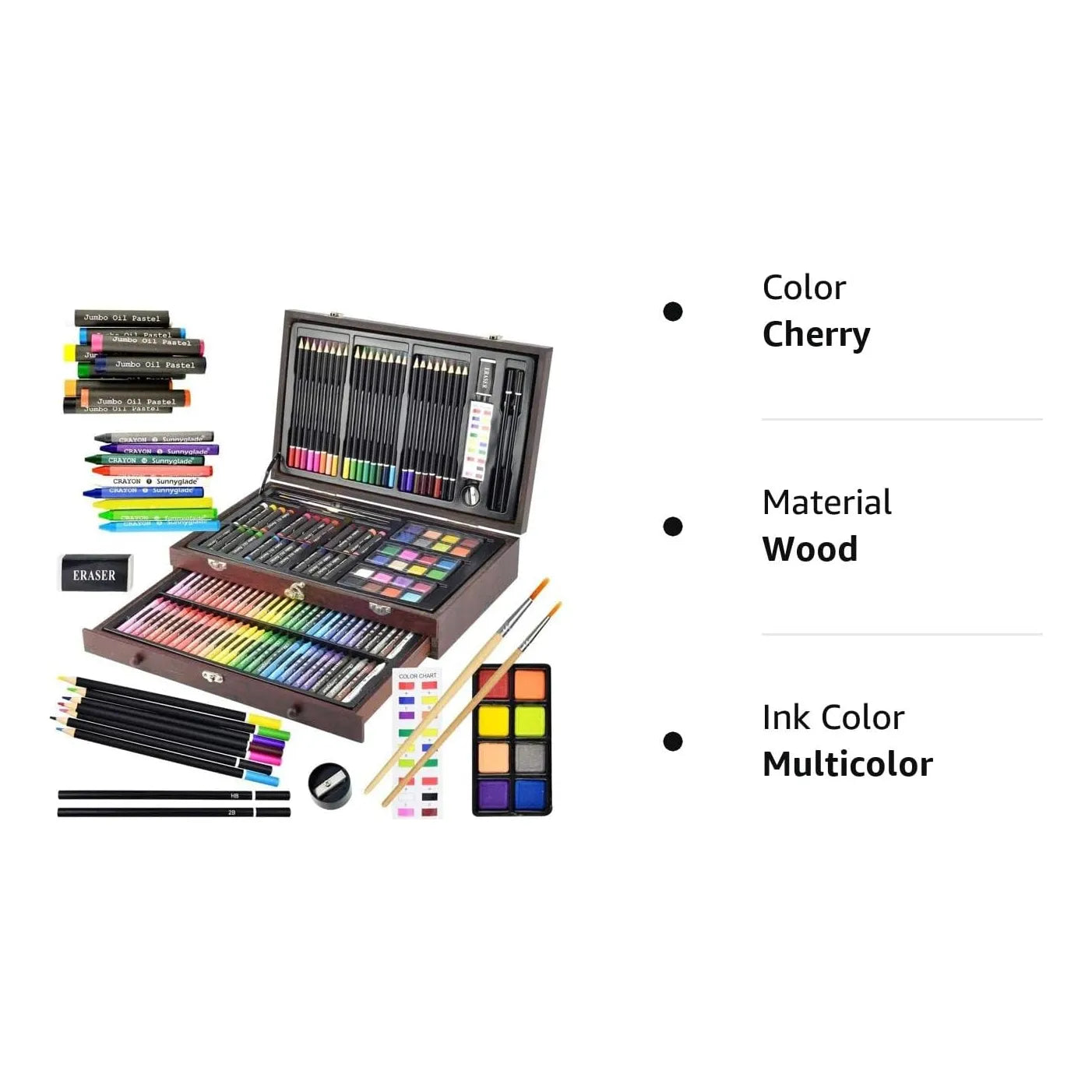 Kit De Dibujo Sunnyglade 145 Piezas Caja Madera Lápices Acuarelas Y Más