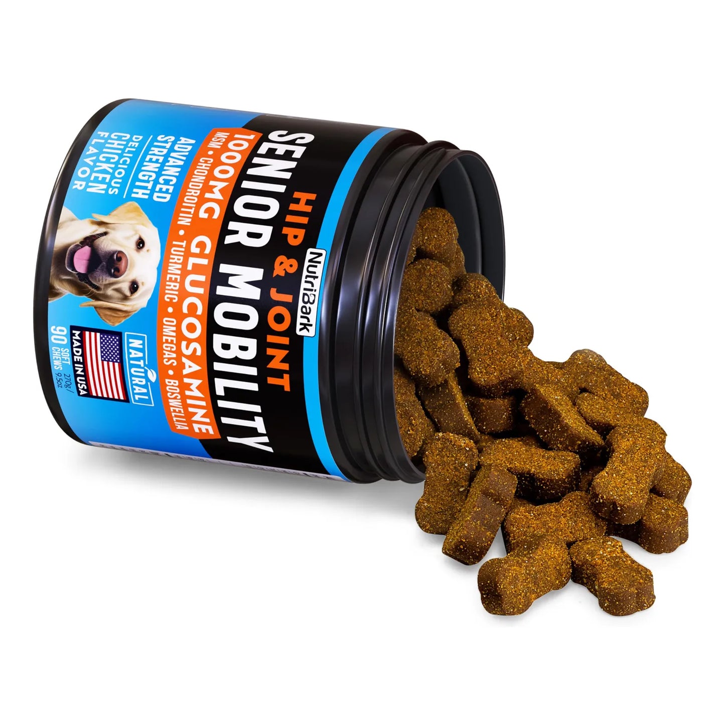 Suplemento Masticable Para Perros Mayores Con 1000 Mg De Glucosamina Y Condroitina