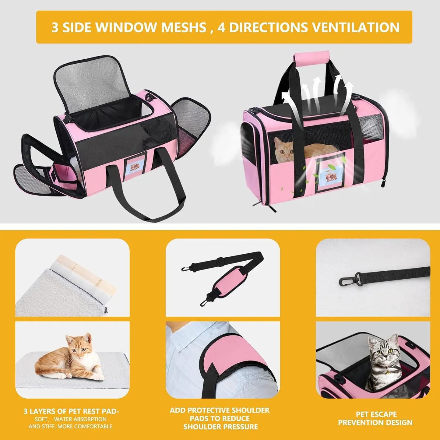 Transportador Para Mascotas Aprobado Por Aerolíneas Plegable Y Suave Color Rosa