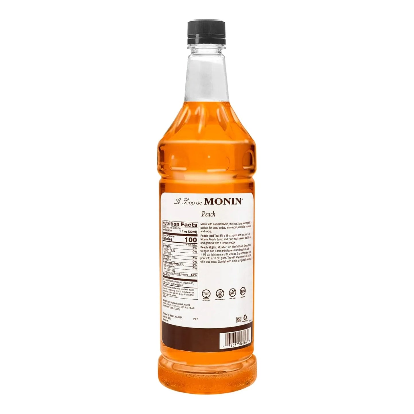 Jarabe De Melocotón Monin 1 Litro Sabores Naturales Sin Gluten