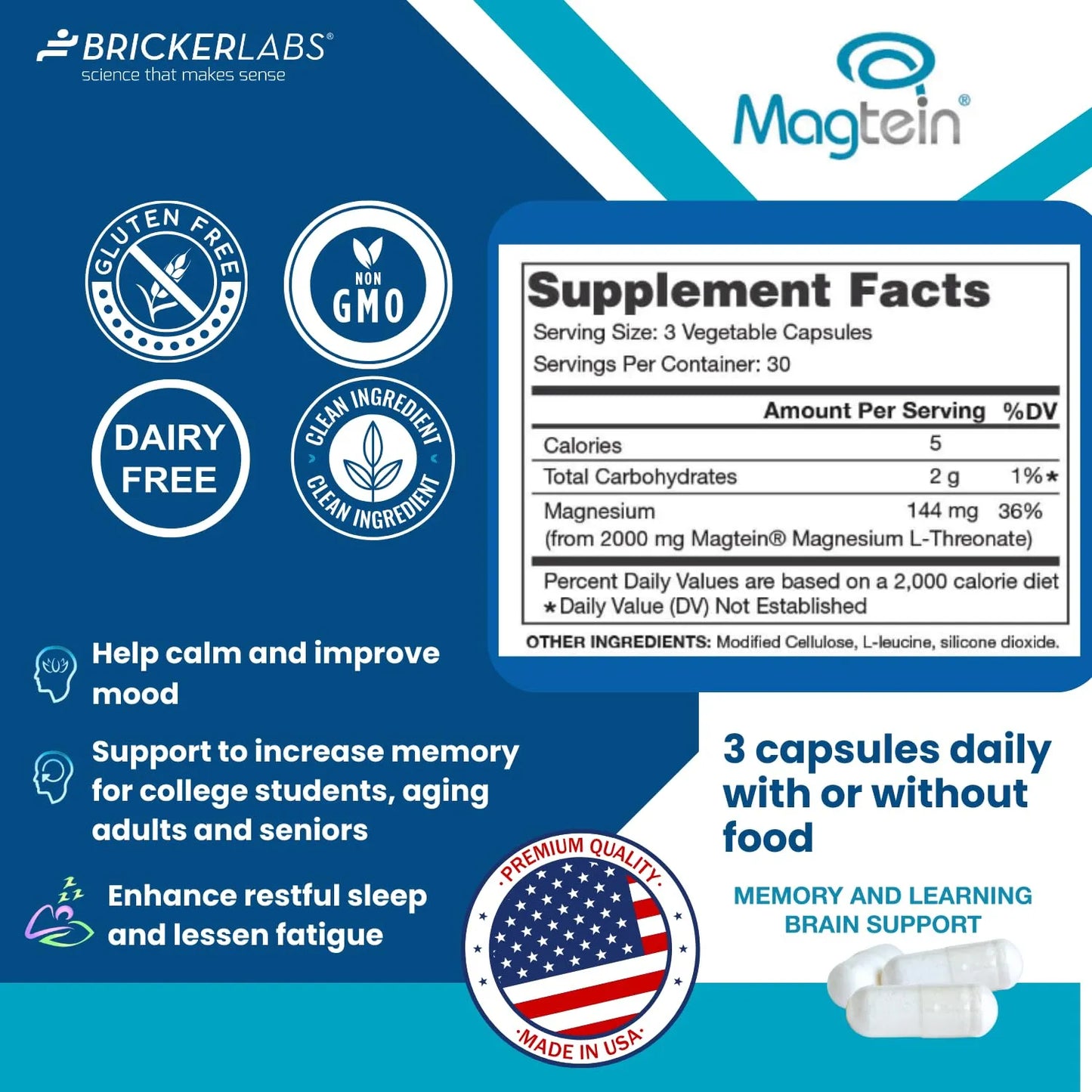 Magtein Magnesium L Threonate Suplemento Memoria Enfoque Salud Cerebral