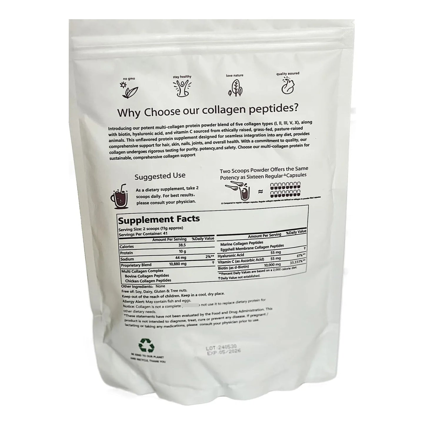 Proteína En Polvo Colágeno Multi Tipos I Ii Iii V X Con Biotina Y Acido Hialuronico