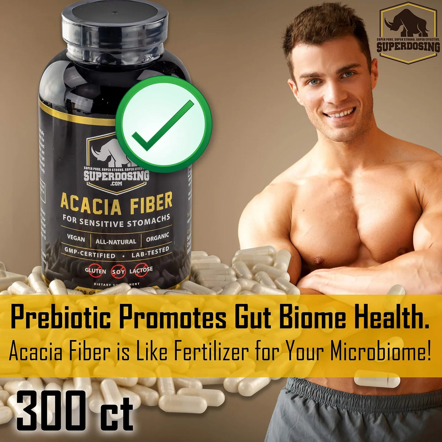 Capsulas Fibra Organica Acacia Senegal 300 Unid Suplemento Digestivo Vegano