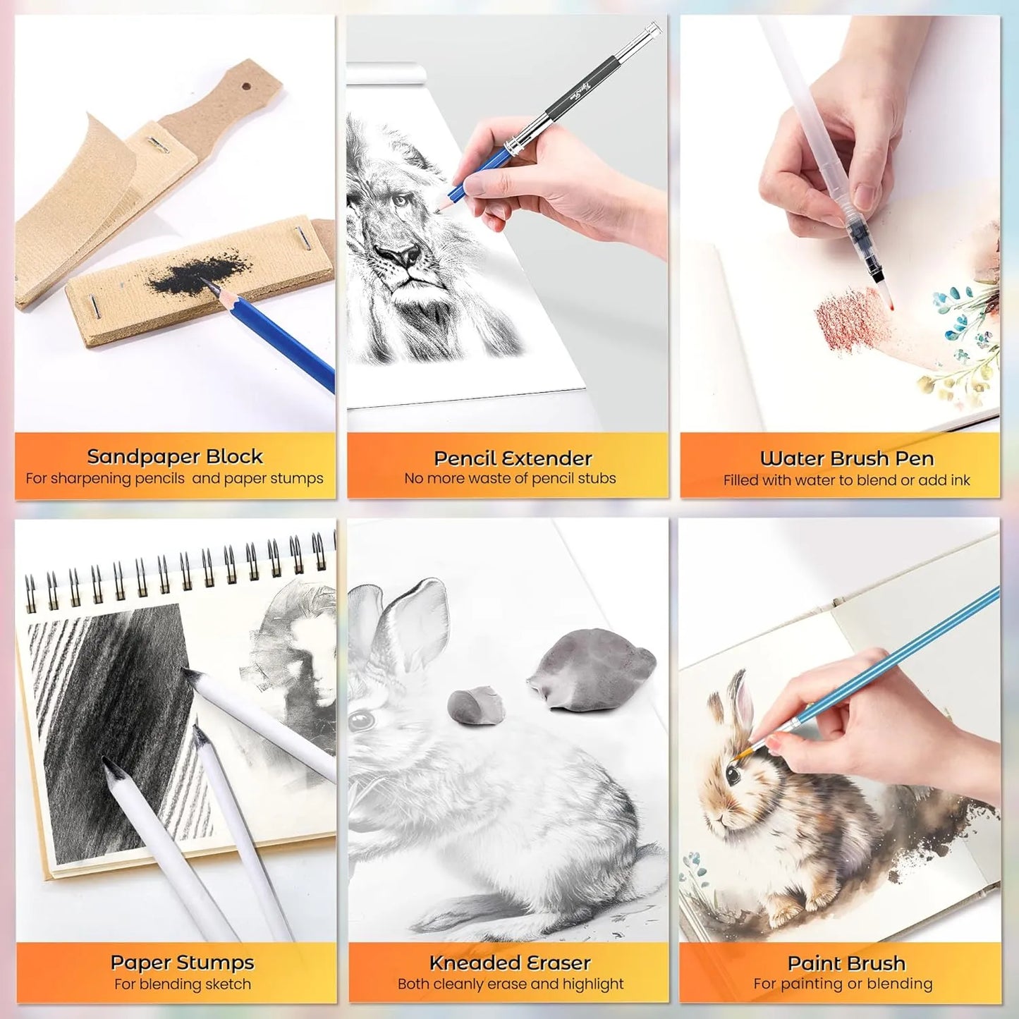 Kit Bocetos 106 Piezas Lápices Dibujo Profesional Cuaderno Colorear Arte