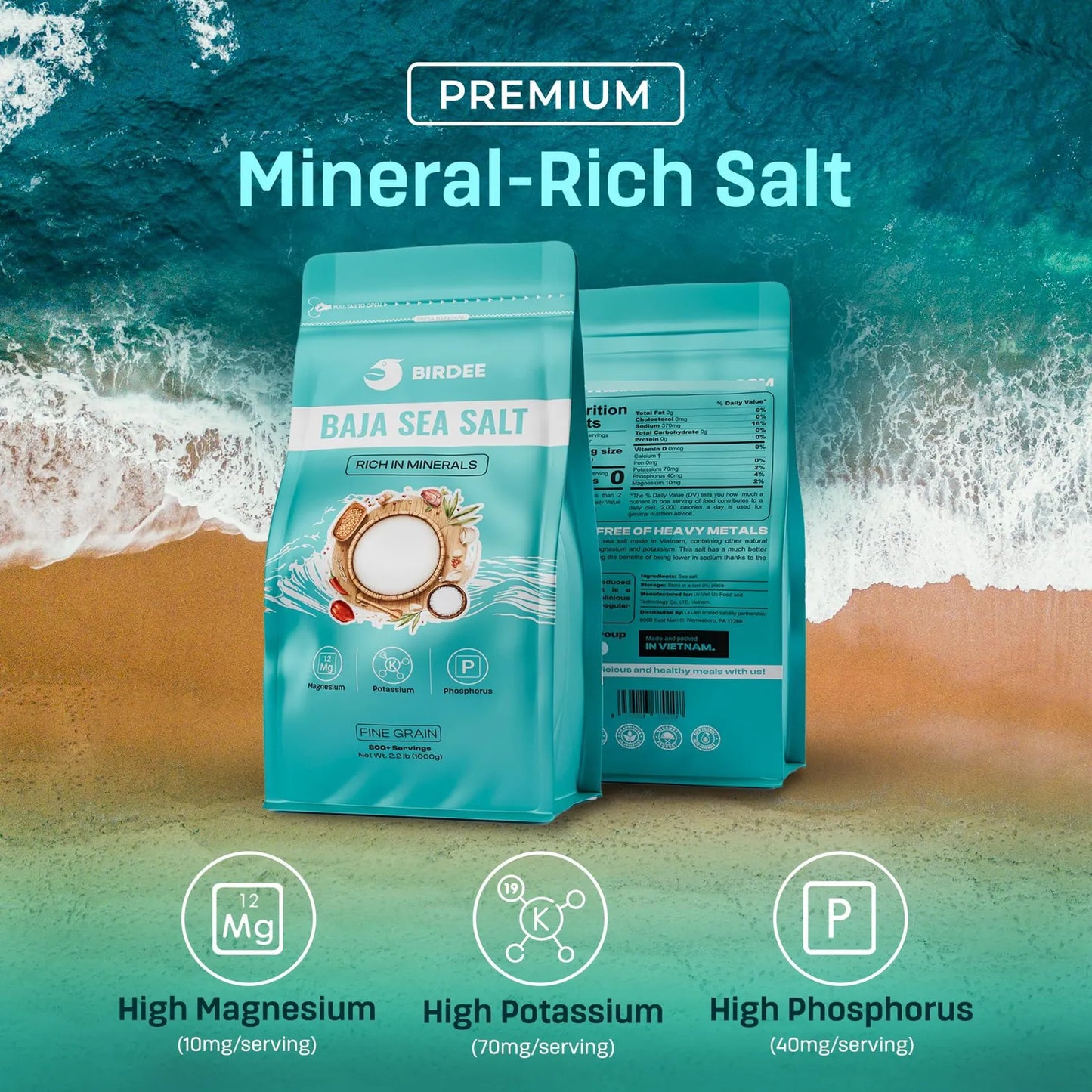 Sal Marina De Baja 1 Kg Mineral Sin Refinar Grano Fino 82 Minerales Menos Sodio