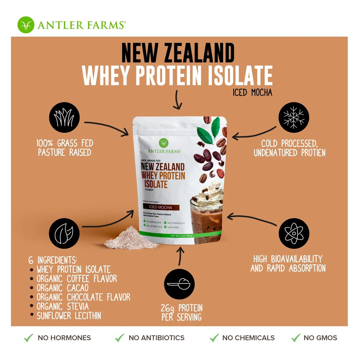 Proteína De Suero Aislada 100 Nueva Zelanda Sabor Moca Helado 2 Libras