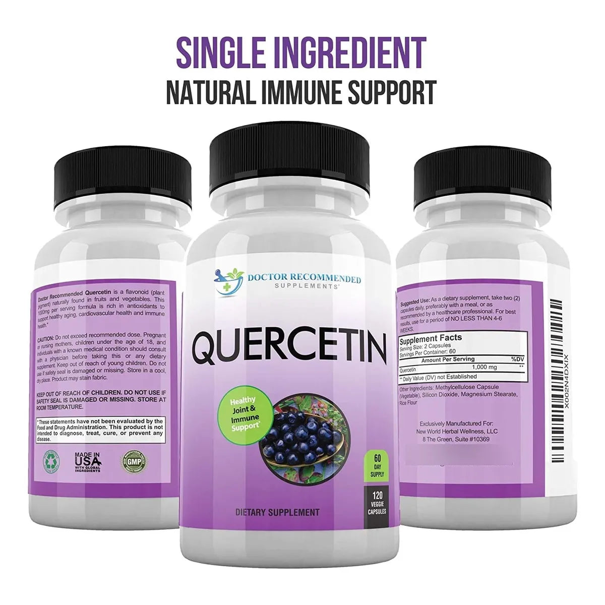Quercetina 1000 Mg 120 Capsulas Suplemento Cardiovascular E Inmunologico Vegano
