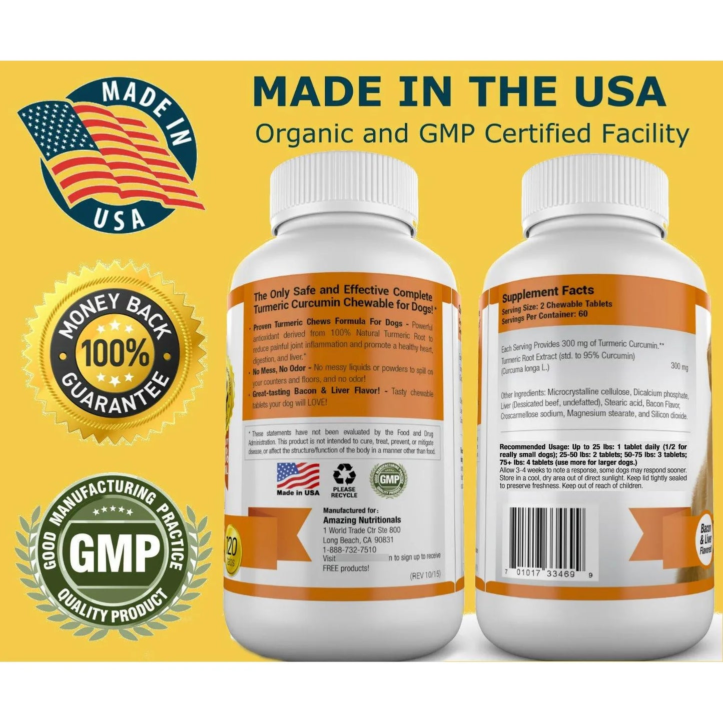 Antioxidante De Cúrcuma Para Perros Alivia Dolor Articular 120 Masticables