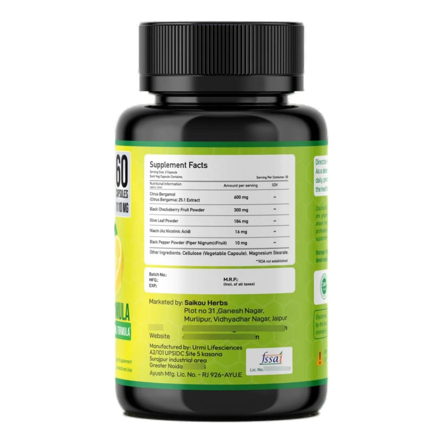 Extracto De Bergamota Cítrica 1110mg Con Bayas Soporte Cardiovascular Y Metabolismo