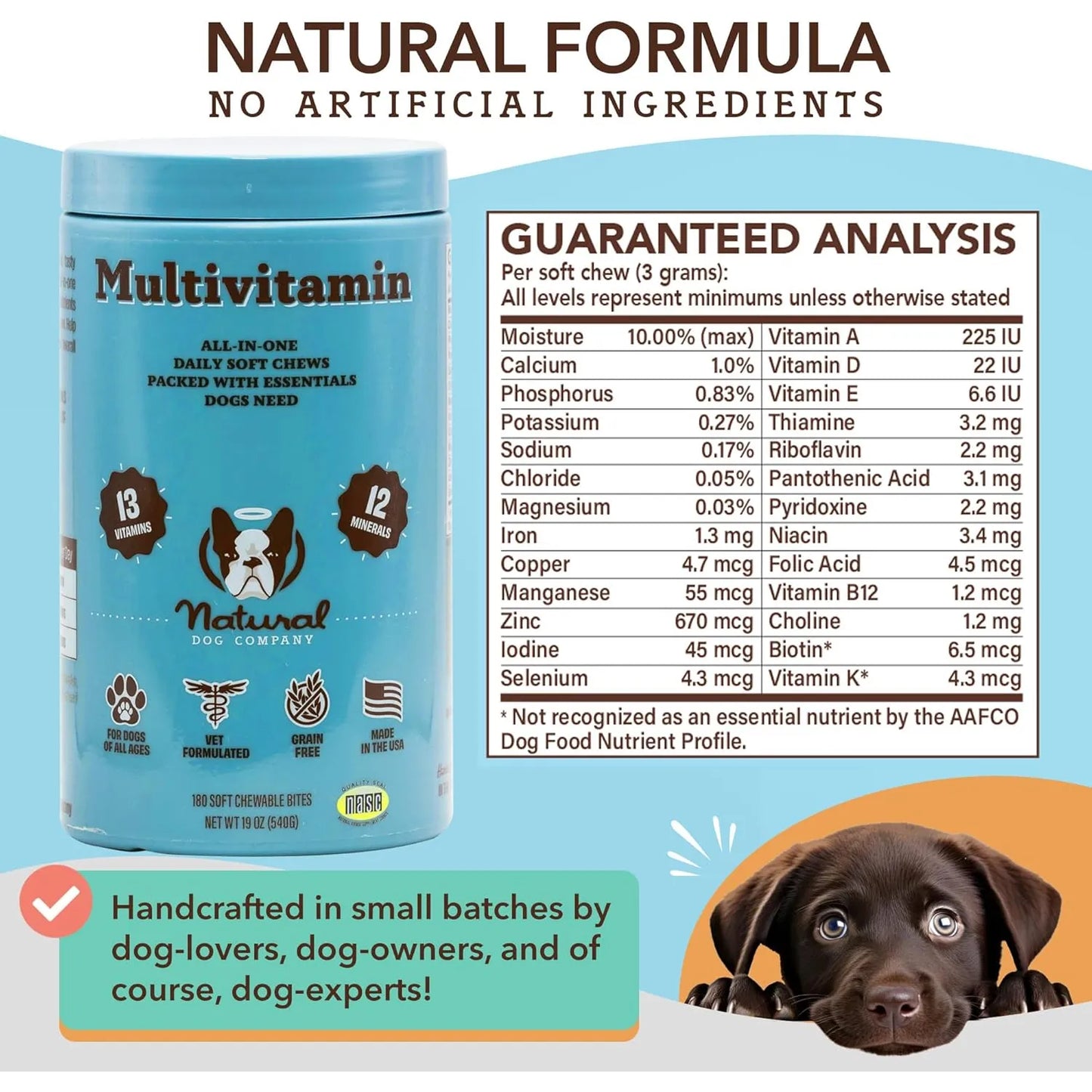 Masticables Naturales Multivitamínicos Para Perros 180 Piezas Sabor Mantequilla De Maní Y Tocino