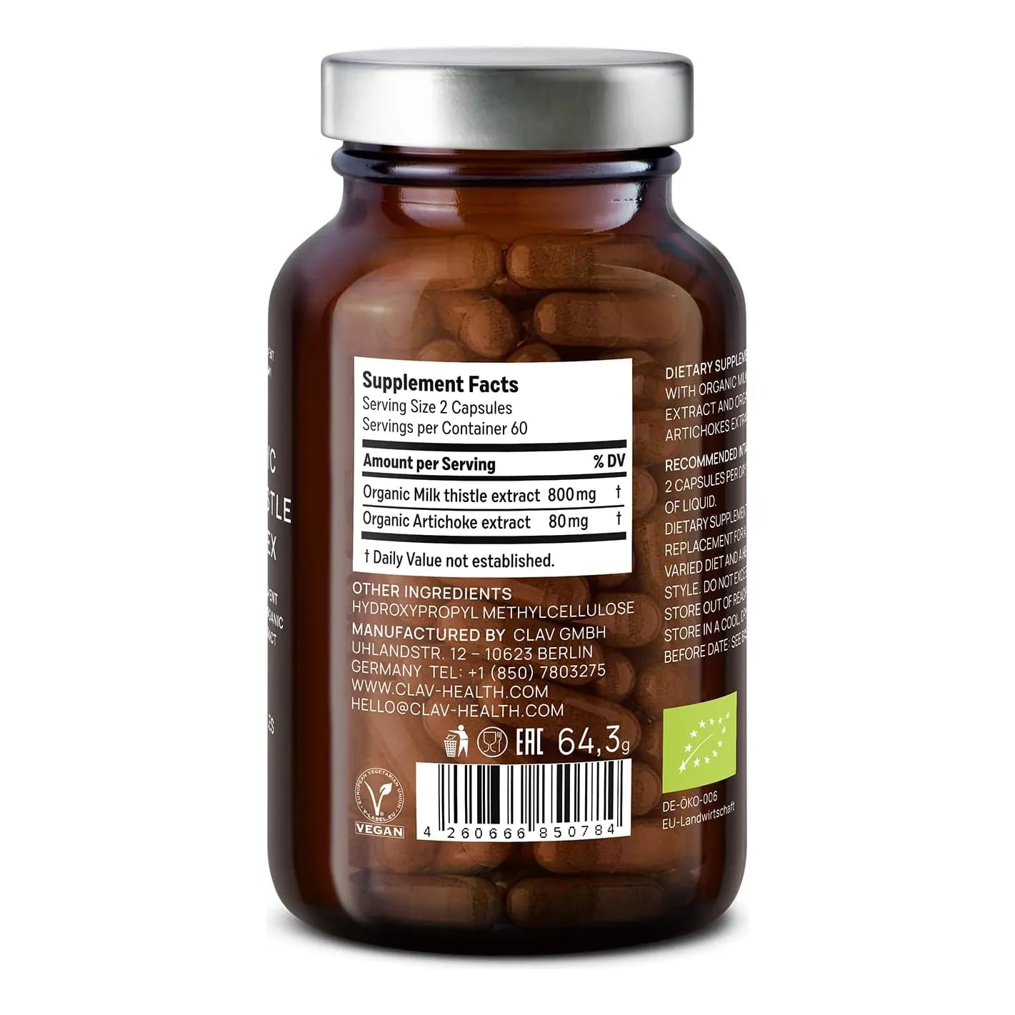 Complejo Orgánico Cardo Mariano Y Alcachofa 120 Cápsulas Soporte Hepático Y Desintoxicante Vegano