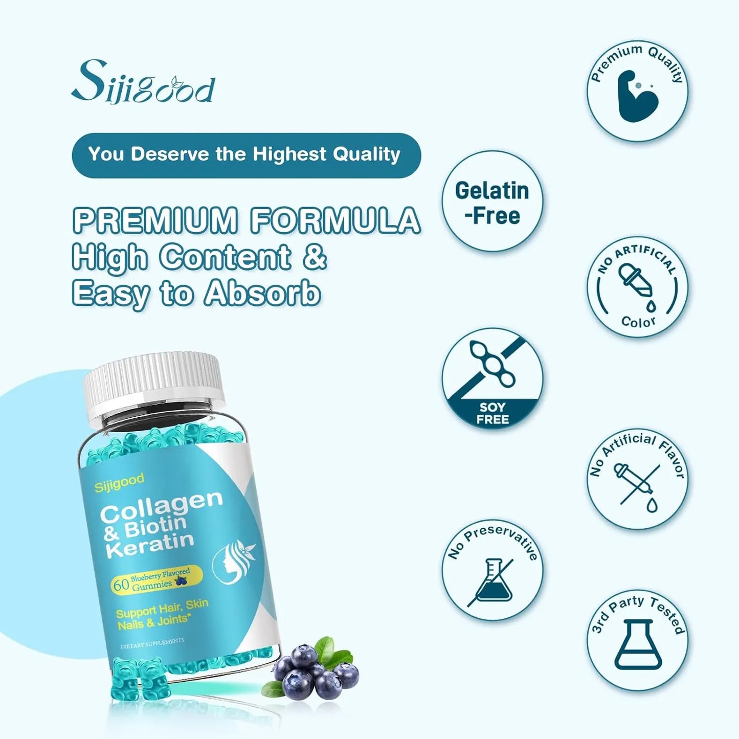 Gomitas De Biotina 15000 Mcg Con Colageno Queratina Acido Hialuronico Para Piel Cabello Uñas