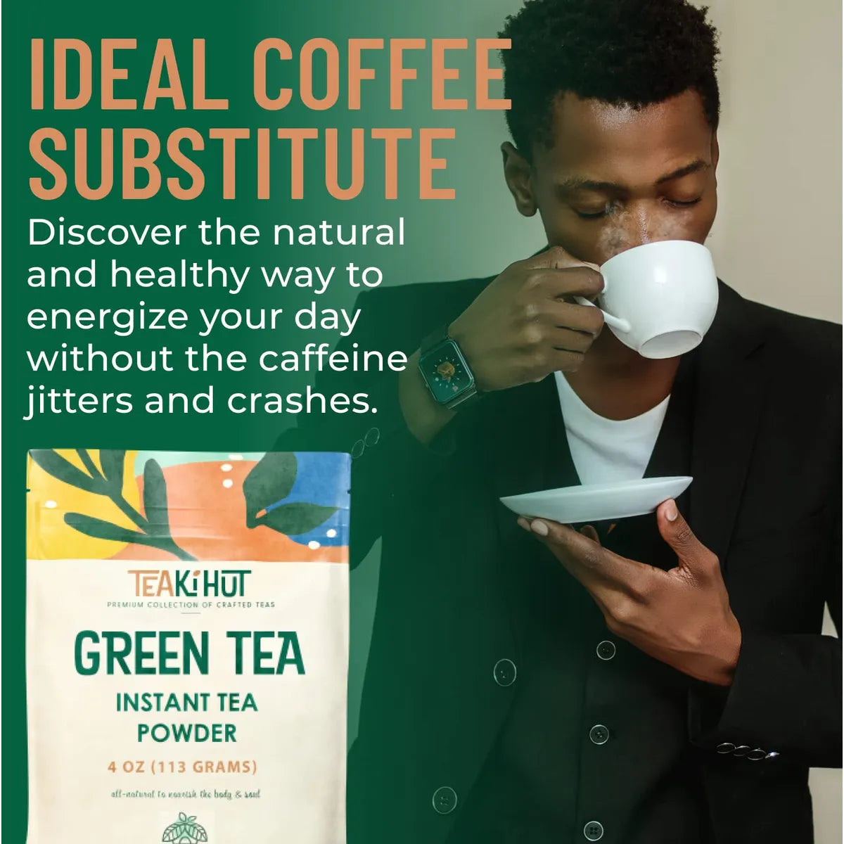 Polvo De Té Verde Instantáneo 113 Gramos Bebida Natural Sin Azúcar Energizante