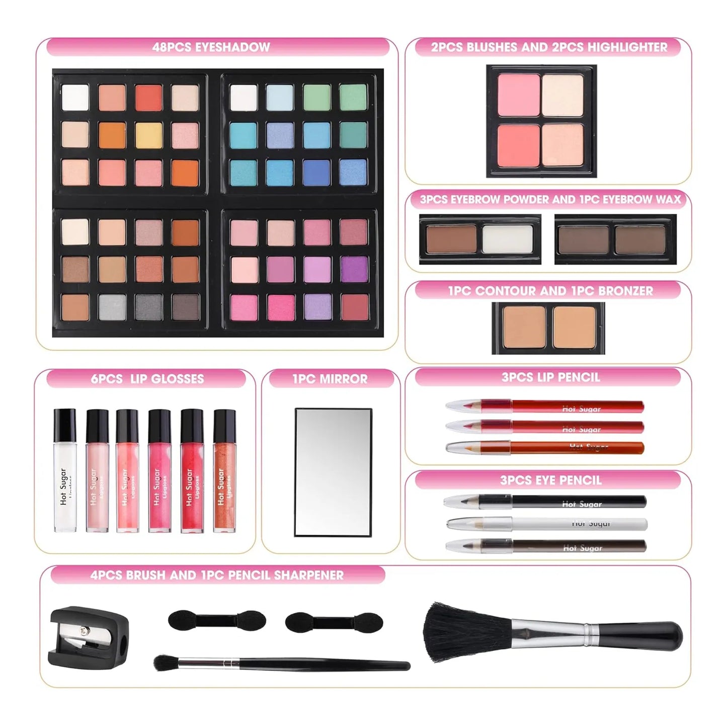 Kit De Maquillaje Hot Sugar Para Adolescentes 48 Sombras Estuche Reutilizable