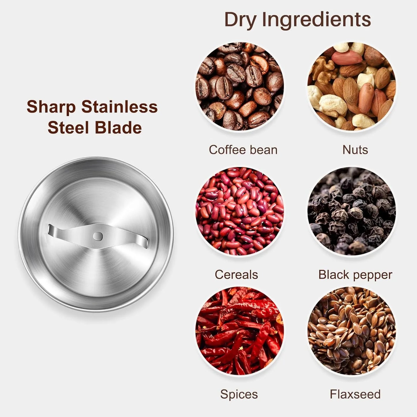 Molinillo Electrico De Cafe Y Especias 75g Cuchillas Acero Inoxidable Envio Gratis