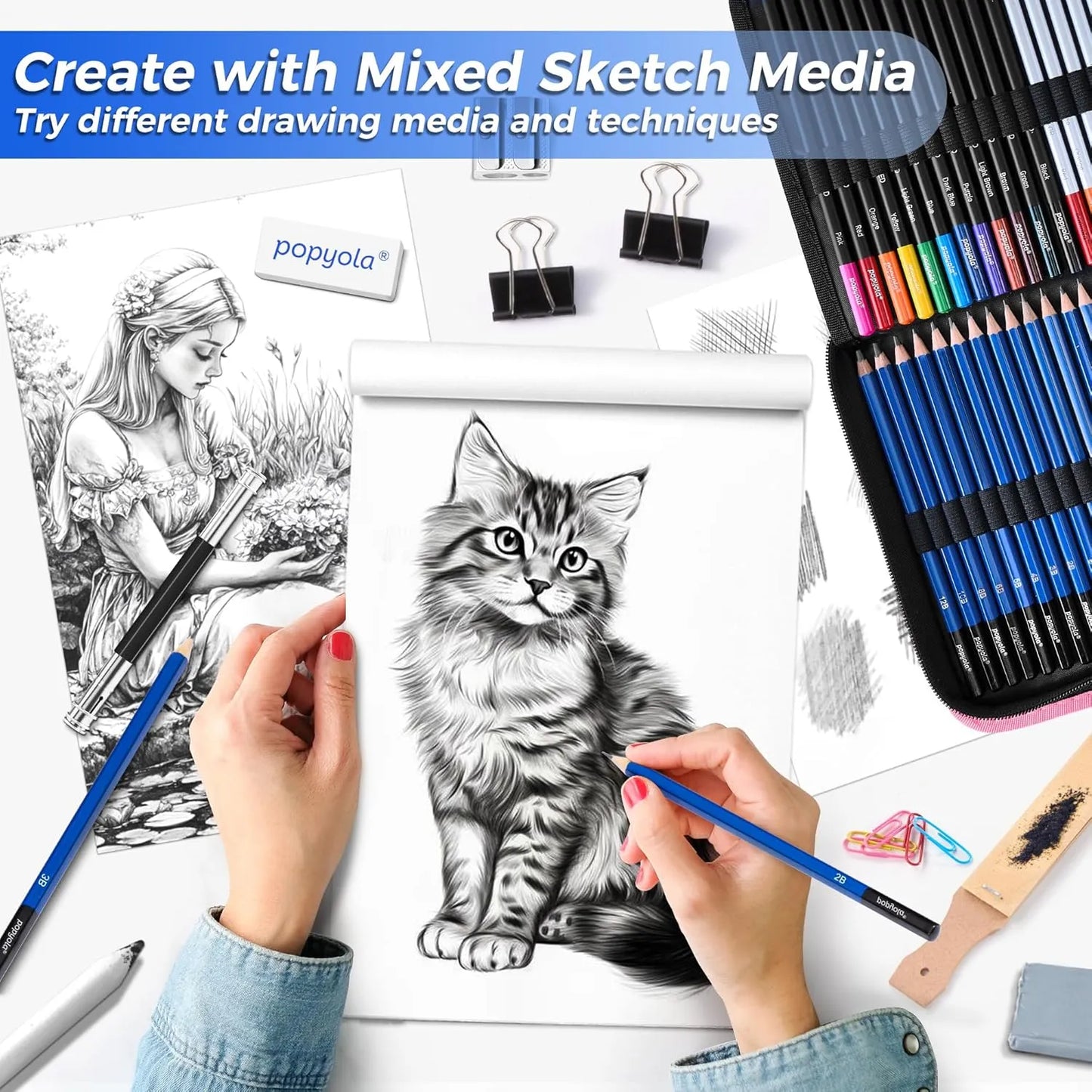 Kit De Dibujo Profesional 133 Piezas Con Cuaderno Y Accesorios Completo