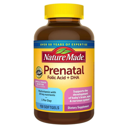 Multivitamínico Prenatal Nature Made con 200mg DHA y Ácido Fólico Apoyo al Desarrollo del Bebé 150 Cápsulas Blandas