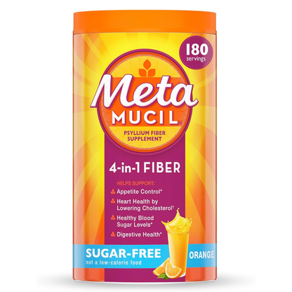 Metamucil Fibra 4-en-1 Sin Azúcar sabor Naranja 180 Porciones Cáscara de Psyllium para Salud Digestiva y Corazón