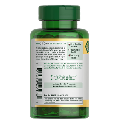 Vitamina D3 Nature's Bounty 5000 UI Soporte Inmune y Salud Ósea – 240 Cápsulas Blandas de Liberación Rápida