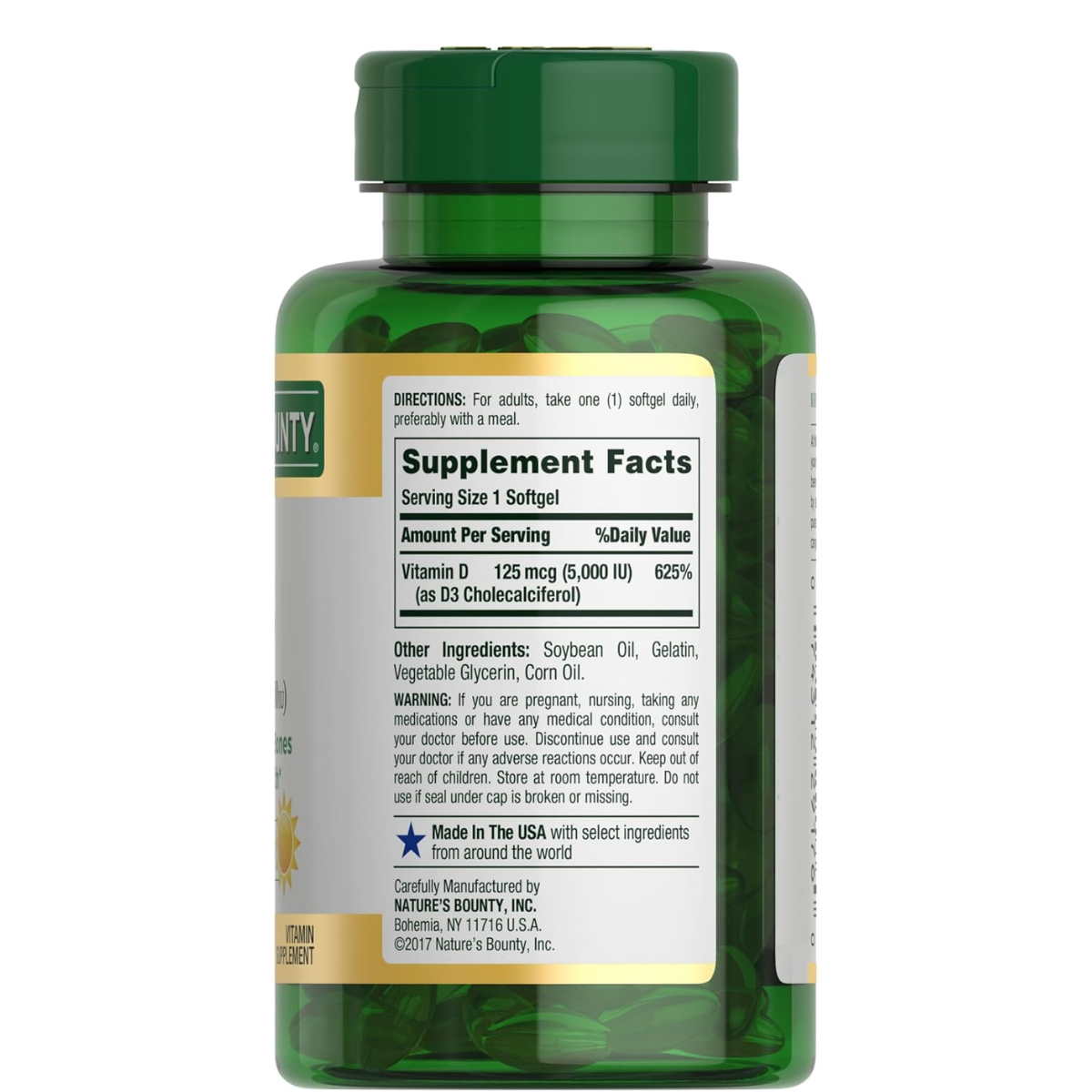 Vitamina D3 Nature's Bounty 5000 UI Soporte Inmune y Salud Ósea – 240 Cápsulas Blandas de Liberación Rápida