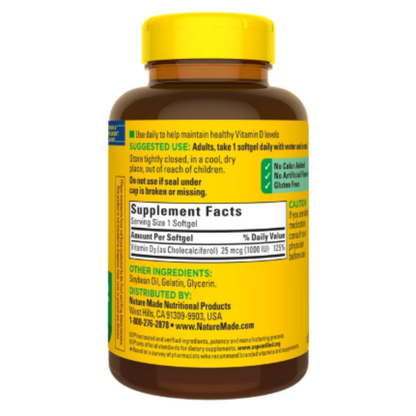 Vitamina D3 Nature Made Apoyo Bienestar General 650 Softgels