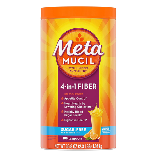 Metamucil Fibra 4-en-1 Sin Azúcar sabor Naranja 180 Porciones Cáscara de Psyllium para Salud Digestiva y Corazón