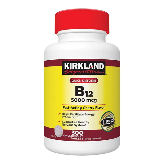 Kirkland Vitamina B12 5000 mcg de Disolución Rápida 300 Tabletas Energía y Apoyo al Sistema Nervioso Sabor Cereza