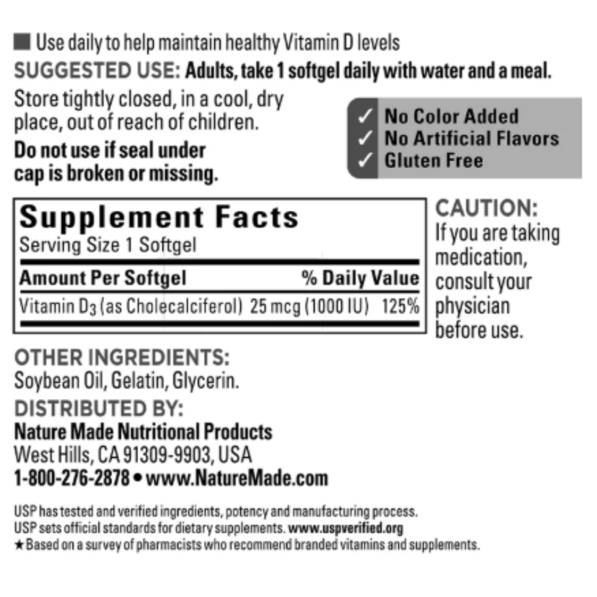 Vitamina D3 Nature Made Apoyo Bienestar General 650 Softgels