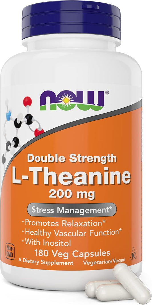 L Teanina NOW Foods Doble Fuerza 200 Mg 180 Cápsulas Veganas Con Inositol