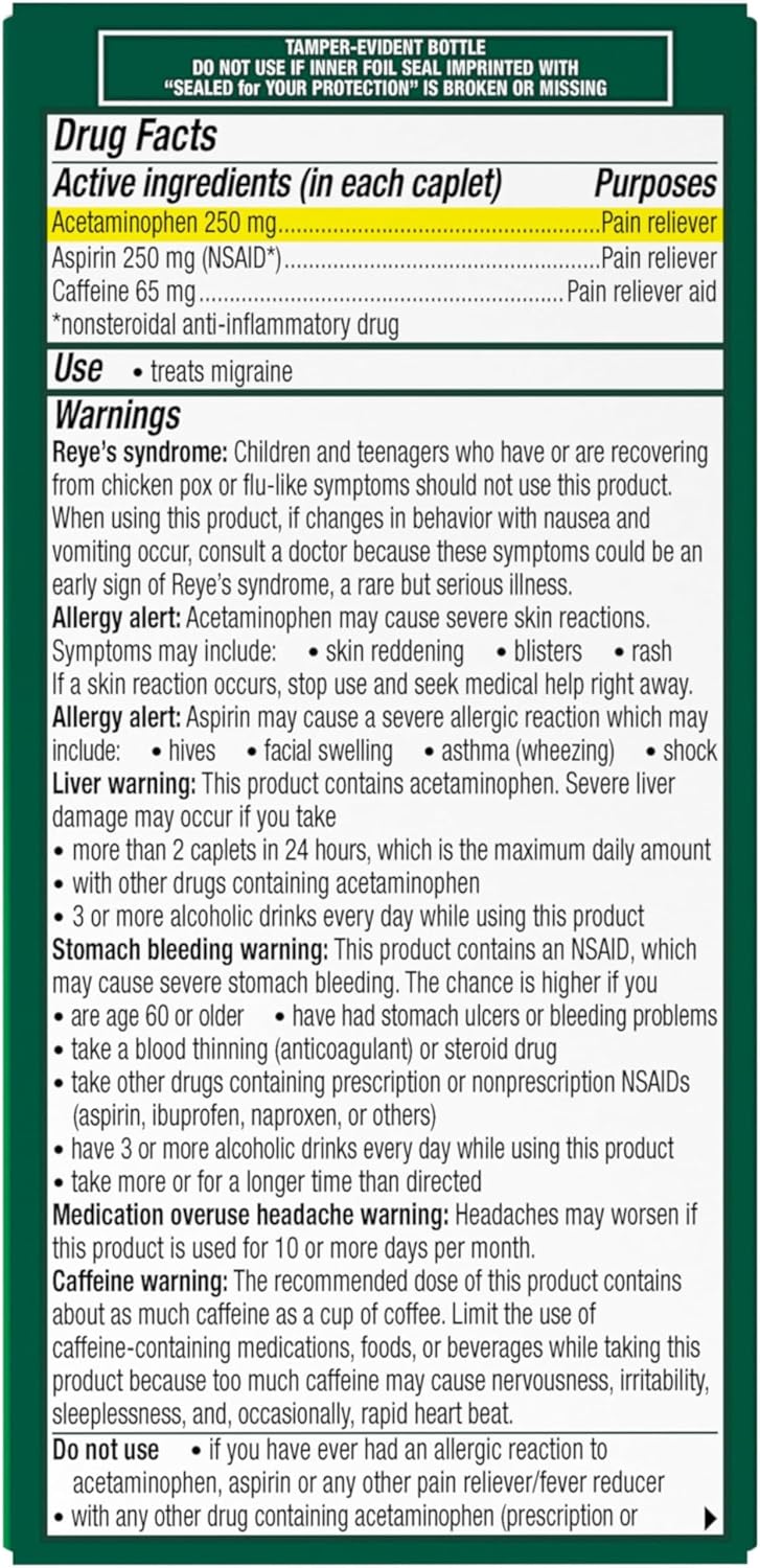 Excedrin Migraine Alivio Diario 100 Cápsulas
